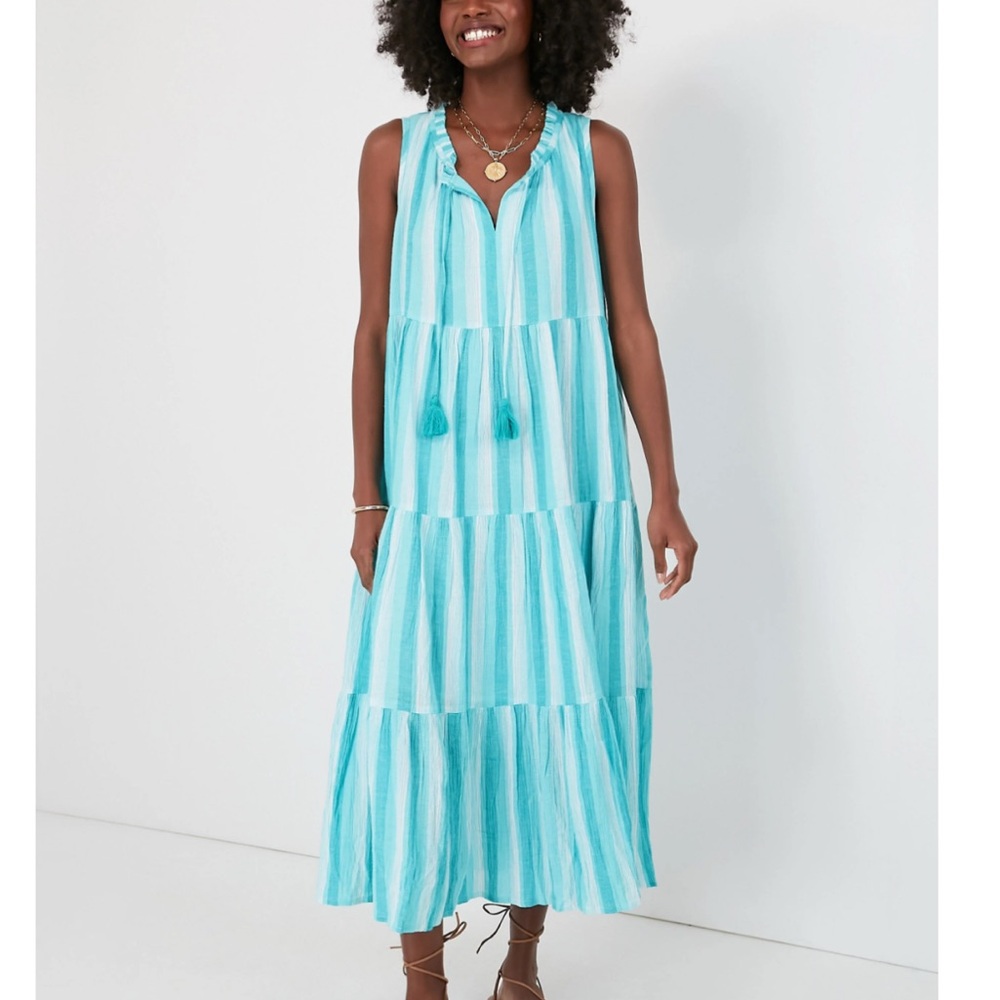 Tuckernuck Aquamarine Stripe Salty Paloma Caftan XS